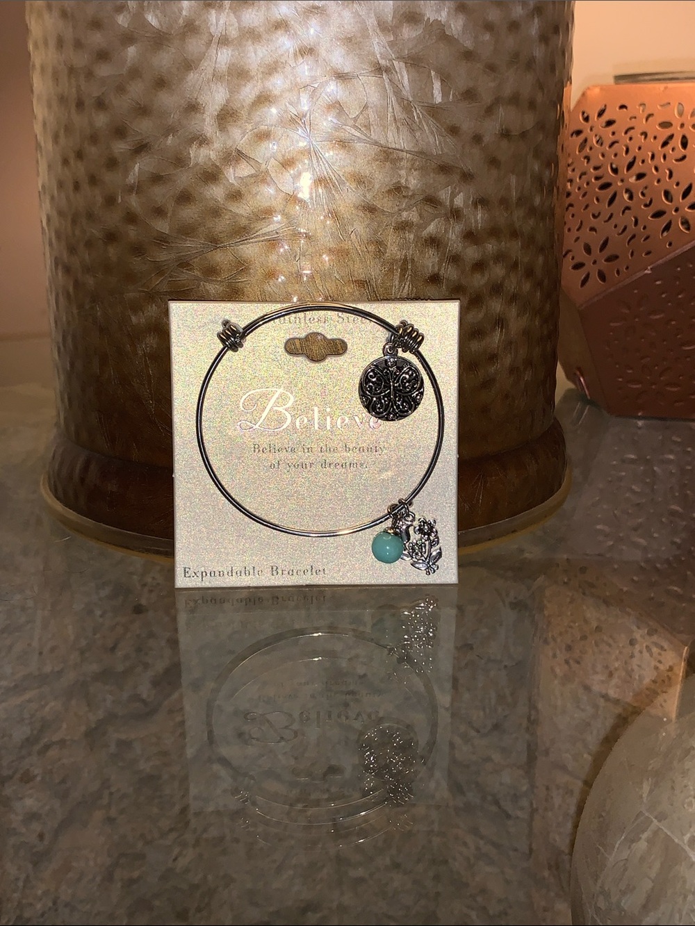 Believe Expandable Bracelet with Turquoise Charm